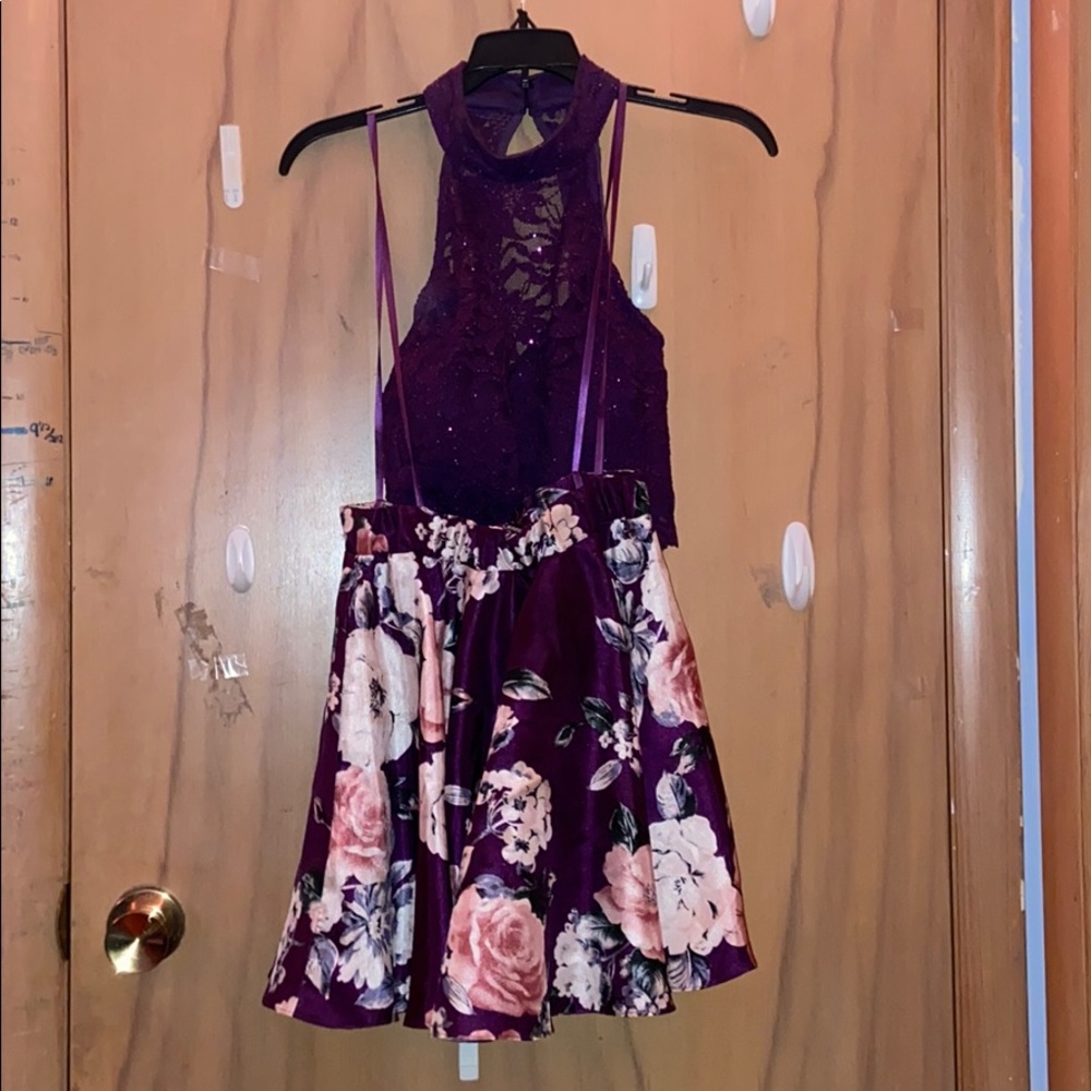 Windsor Purple Floral Two-Piece Homecoming Dress